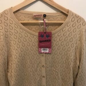 NWT Banned Vintage Inspired Rockabilly 50s Tear Drop Cardigan Beige Med.